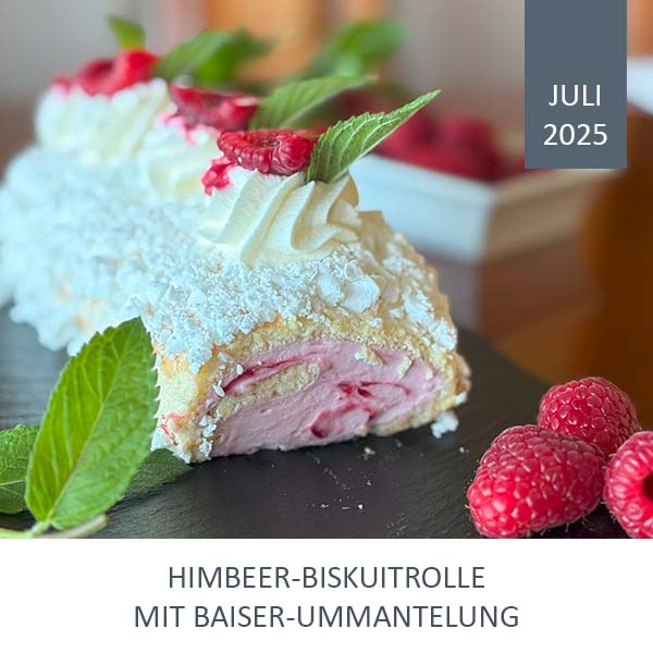 Himbeer-Biskuitrolle mit Baiser-Ummantelung