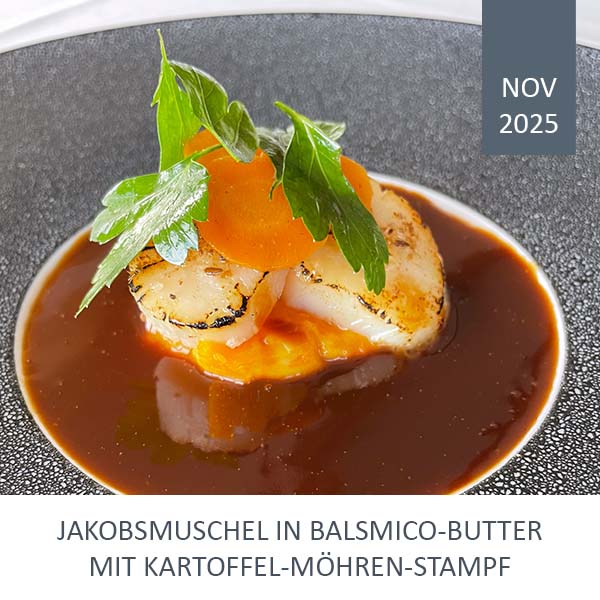 Jakobsmuschel in Balsamico-Butter mit Kartoffel-Möhen-Stampf